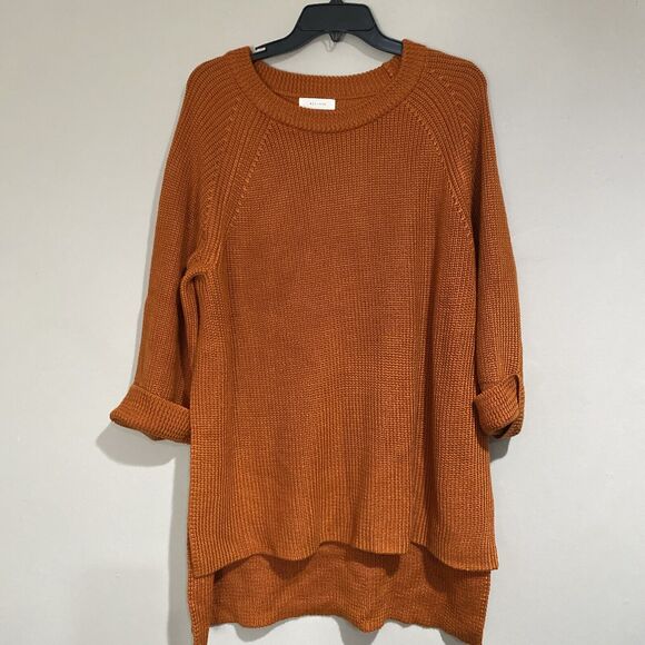 All:Row Crewneck Pullover Hi Low Step Hem Side Slits Sweater Burnt Orange Sz Lg - Picture 1 of 9